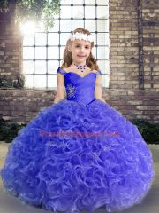 Floor Length Purple Winning Pageant Gowns Straps Sleeveless Lace Up