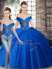 Two Pieces Sleeveless Royal Blue Sweet 16 Quinceanera Dress Brush Train Lace Up