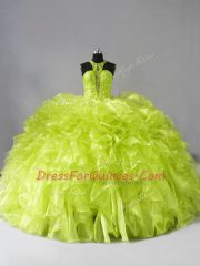 Beading and Ruffles Sweet 16 Dresses Yellow Green Zipper Sleeveless Brush Train