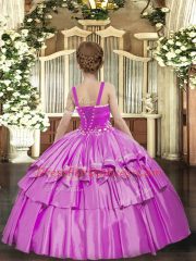 Elegant Red Ball Gowns Taffeta Straps Sleeveless Beading and Ruffled Layers Floor Length Lace Up Pageant Dress