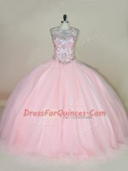 Sleeveless Beading Lace Up Sweet 16 Quinceanera Dress with Baby Pink