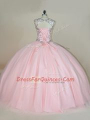 Sleeveless Beading Lace Up Sweet 16 Quinceanera Dress with Baby Pink
