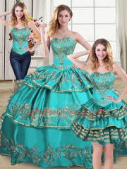 Extravagant Sleeveless Lace Up Floor Length Embroidery and Ruffled Layers Quinceanera Dress