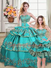 Extravagant Sleeveless Lace Up Floor Length Embroidery and Ruffled Layers Quinceanera Dress