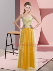 Floor Length Empire Sleeveless Gold Prom Dresses Lace Up