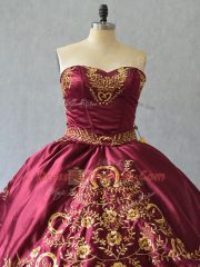 Most Popular Burgundy Sleeveless Brush Train Beading and Embroidery Quinceanera Dresses
