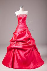 Strapless Sleeveless Lace Up 15 Quinceanera Dress Hot Pink Taffeta