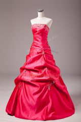 Strapless Sleeveless Lace Up 15 Quinceanera Dress Hot Pink Taffeta
