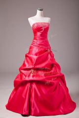 Strapless Sleeveless Lace Up 15 Quinceanera Dress Hot Pink Taffeta