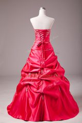 Strapless Sleeveless Lace Up 15 Quinceanera Dress Hot Pink Taffeta