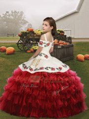 Popular Sleeveless Embroidery and Ruffled Layers Floor Length Little Girls Pageant Gowns