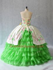 Super Ball Gowns Embroidery and Ruffled Layers Ball Gown Prom Dress Lace Up Organza Sleeveless Floor Length