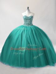 Luxury Turquoise Sweetheart Lace Up Beading Sweet 16 Dress Sleeveless