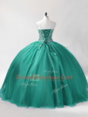 Luxury Turquoise Sweetheart Lace Up Beading Sweet 16 Dress Sleeveless