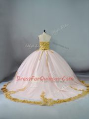 Sleeveless Brush Train Beading and Lace and Appliques Lace Up Vestidos de Quinceanera