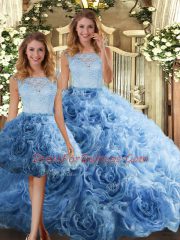 Low Price Scoop Sleeveless Fabric With Rolling Flowers Sweet 16 Dress Lace Zipper