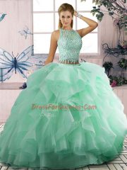 Low Price Apple Green Sleeveless Tulle Lace Up Quince Ball Gowns for Sweet 16 and Quinceanera