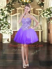 Lavender Lace Up Prom Evening Gown Appliques Sleeveless Mini Length