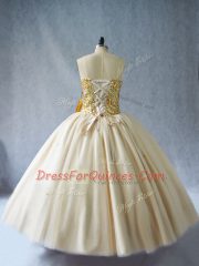 Floor Length Champagne Quinceanera Gown Tulle Sleeveless Beading