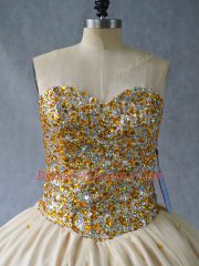 Floor Length Champagne Quinceanera Gown Tulle Sleeveless Beading