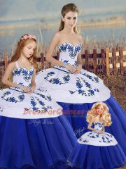 Elegant Royal Blue Sleeveless Tulle Lace Up 15th Birthday Dress for Military Ball and Sweet 16 and Quinceanera