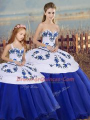 Elegant Royal Blue Sleeveless Tulle Lace Up 15th Birthday Dress for Military Ball and Sweet 16 and Quinceanera
