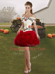 Wine Red Sleeveless Embroidery and Ruffles Mini Length Prom Dress