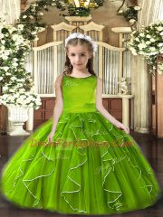 Olive Green Pageant Dress Wholesale Party and Wedding Party with Ruffles Scoop Sleeveless Lace Up