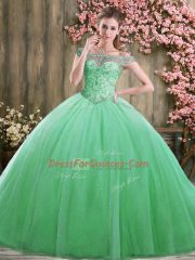 Sophisticated Beading Quince Ball Gowns Green Lace Up Sleeveless Floor Length