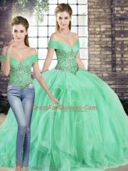 Charming Beading and Ruffles Sweet 16 Dresses Apple Green Lace Up Sleeveless Floor Length