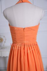 Traditional Orange Sleeveless Floor Length Ruching Zipper Dama Dress for Quinceanera