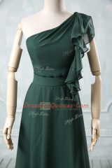 Flirting Knee Length Peacock Green Dress for Prom One Shoulder Sleeveless Zipper