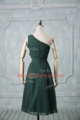 Flirting Knee Length Peacock Green Dress for Prom One Shoulder Sleeveless Zipper