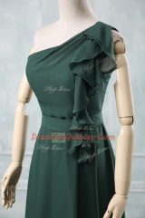 Flirting Knee Length Peacock Green Dress for Prom One Shoulder Sleeveless Zipper