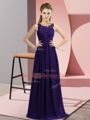 Suitable Purple Chiffon Zipper Scoop Sleeveless Floor Length Vestidos de Damas Beading and Appliques