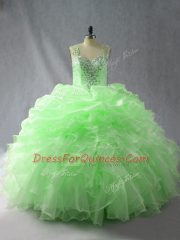 Pretty Zipper Straps Beading and Ruffles and Pick Ups Quince Ball Gowns Organza Sleeveless