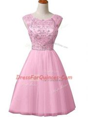 Mini Length Baby Pink Dress for Prom Scoop Sleeveless Zipper