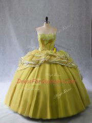 Glorious Olive Green Sweetheart Neckline Appliques and Ruffles Ball Gown Prom Dress Sleeveless Lace Up