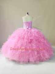 Tulle Sleeveless Floor Length Quince Ball Gowns and Beading and Ruffles