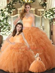 Orange Tulle Lace Up 15 Quinceanera Dress Sleeveless Floor Length Ruffles