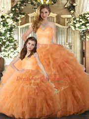 Orange Tulle Lace Up 15 Quinceanera Dress Sleeveless Floor Length Ruffles
