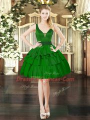Modern Dark Green Sleeveless Taffeta Lace Up Dress for Prom for Prom and Party