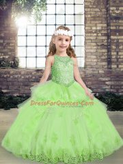 Fancy Lace Up Little Girls Pageant Dress Lace and Appliques Sleeveless Floor Length
