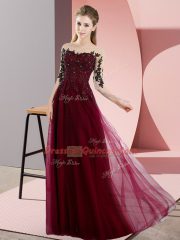 Comfortable Bateau Half Sleeves Chiffon Dama Dress Beading and Lace Lace Up