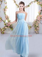 Baby Blue Empire Beading Court Dresses for Sweet 16 Lace Up Chiffon Sleeveless
