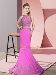 Lilac Sleeveless Beading and Appliques Zipper Prom Party Dress