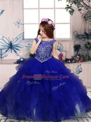 New Arrival Royal Blue Little Girls Pageant Gowns Party and Sweet 16 and Wedding Party with Beading and Ruffles Scoop Sleeveless Lace Up