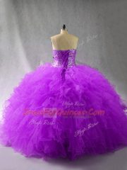 Inexpensive Floor Length Lace Up Sweet 16 Quinceanera Dress Purple for Sweet 16 and Quinceanera with Beading and Ruffles