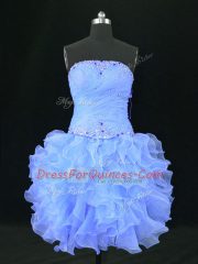 Pretty Mini Length Lace Up Prom Gown Blue for Prom and Party and Military Ball with Beading and Ruffles