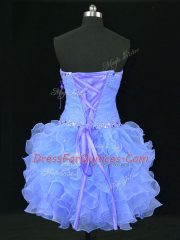 Pretty Mini Length Lace Up Prom Gown Blue for Prom and Party and Military Ball with Beading and Ruffles